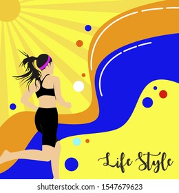 
Running girl. Cartoon character of woman. Concept sports and healthy lifestyle. Vector illustration
