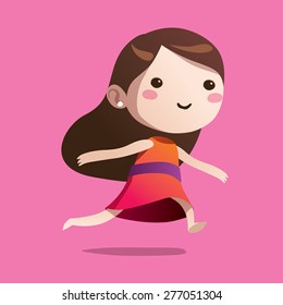 Running girl cute vector character cartoon