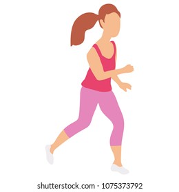 Running girl flat isolated vector illustration. Young woman runner running on road. stock vector