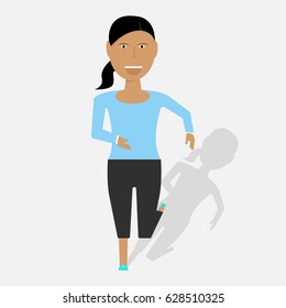 Running girl in flat style. Vector illustration isolated on white background. Design for motivational poster, article about fitness, banners, brochures, covers and etc.