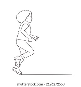 Running girl. Hand drawn vector illustration. Black and white.