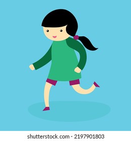 Running girl, illustration, vector, cartoon