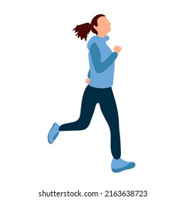 Running girl illustration vector isolated on white background. A beautiful slender girl in a sports uniform is engaged in fitness, sports, trains. the woman is running. morning run.