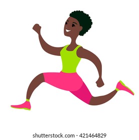 Running girl on white, Afro female runner. Sportive afro girl on white. Girl runs. Athletic woman. Running afro-american. Sportive competition, Afro person training. Woman in sportive clothes.