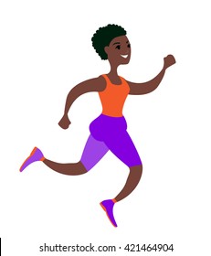 Running girl on white, Afro female runner. Sportive afro girl on white. Girl runs. Athletic woman. Running afro-american. Sportive competition, Afro person training. Woman in sportive clothes.
