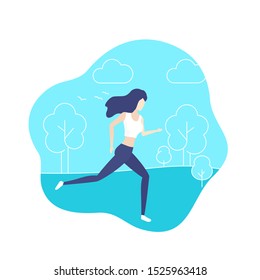 Running girl in park, vector