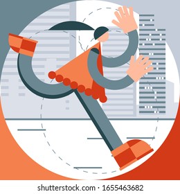 Running girl in a primitive flat style. Geometric design. Abstract vector silhouette. Bauhaus, Swiss design. Schematic person.running woman the symbol, icon. vector