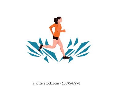 Running girl vector abstract illustration jogging girl shatterd glass effect