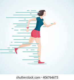 Running  girl. The woman on the run. Isolated cartoon sportsman