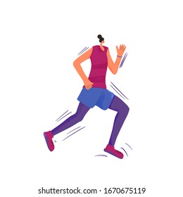 Running girl. Young woman in fashionable sportwear jogging isolated on white background. Female runner. Sporty person. Vector flat color illustration.
