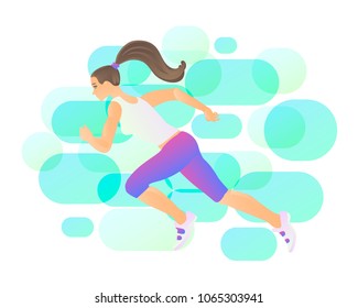 Running girl-athlete.Strength of women, health and activity, call to action and happiness. Girl character stylization gradient vector illustration, fantasy vector art.