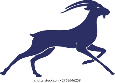 Running Goat Silhouette. Fast Elegant Animal Vector, Chinese Zodiac Year of the Goat 2027 Symbol for Logo and Motion Design.