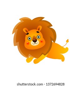 Running gold cute lion in wild field of safari