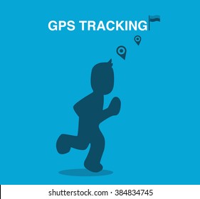 Running with GPS tracking banner, blue flat color design