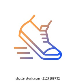 Running gradient linear vector icon. Active and healthy lifestyle. Run marathon. Jogging, sprinting. Dynamic movement. Thin line color symbol. Modern style pictogram. Vector isolated outline drawing