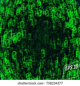 Running green numbers. Background in matrix style. Vector illustration
