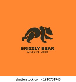 Running grizzly bear logo design template. Vector illustration.