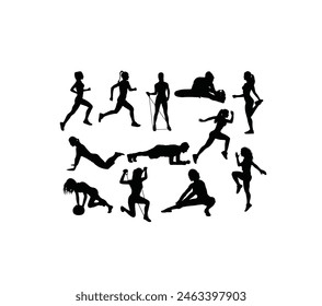 Running and Gym Activity Silhouettes, art vector design
