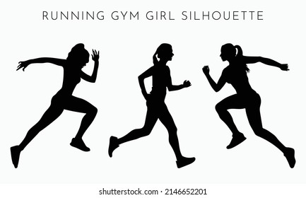 Running gym girl silhouette isolated on vector illustration