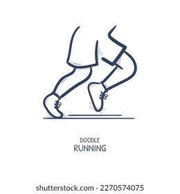 Running hand drawn icon illustration. Sport athletic logo cartoon line vector drawing