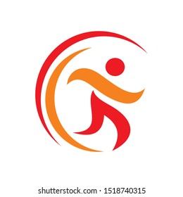 Running happy abstract stick figure logo design template vector illustration