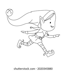 running happy christmas elf on the white background