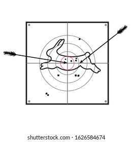 Running hare on the scheme in the shooting gallery, mark,target, drawing by vector