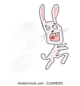 Running hare on a white background