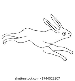 Running hare or rabbit. Black and white linear silhouette. Antique Celtic or Roman animal motif.