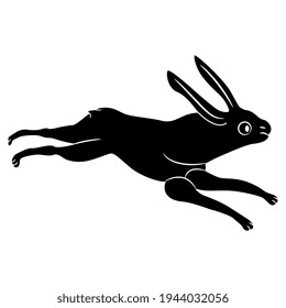 Corriendo liebre o conejo. Silueta blanca y negra. Motivo antiguo celta o animal romano.