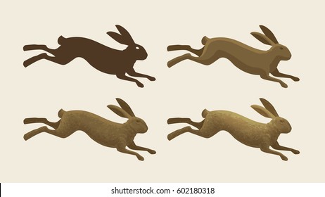 Running hare, set of icons. Rabbit, bunny symbol. Animals, vector illustration