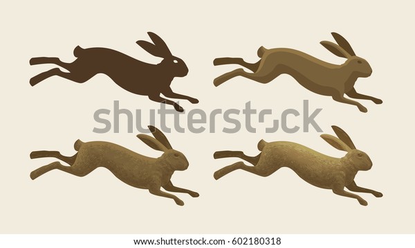 走るハレ アイコンのセット ウサギ バニーシンボル 動物 ベクターイラスト のベクター画像素材 ロイヤリティフリー
