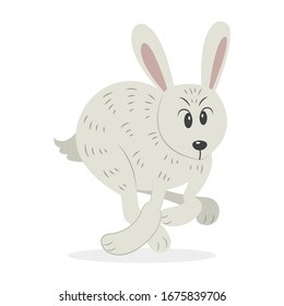 Running Hare vector illustration cartoon isolated on white background. Rabbit vector cartoon. Cute bunny cartoon. Fairy tale and fable character. 