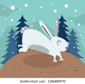 
Running hare in the winter forest vector