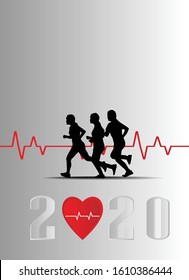 running for heart rate and good healthy for year 2020 vector