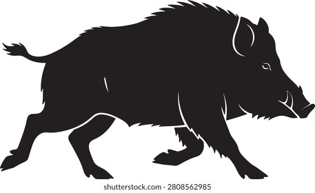 Running hog silhouette, wildlife side view, rustic swine art.