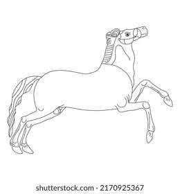 Running horse. Ancient Greek animal design. Vase painting style. Black and white linear silhouette.