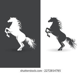 Running horse black silhouette. Jumping horse vector illustration.