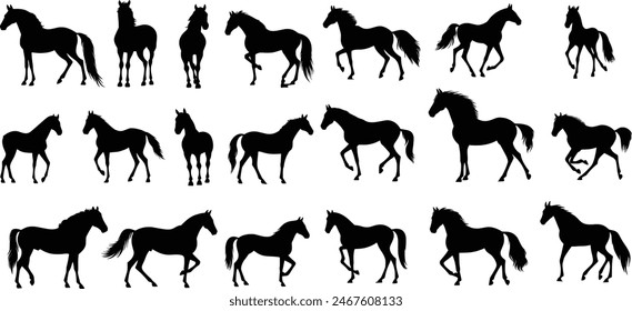 Running horse black silhouette set, Horses silhouette, Set of horse silhouette	
