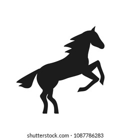 Running horse black silhouette - stand up on its hind legs. Horse logo - vector illustration