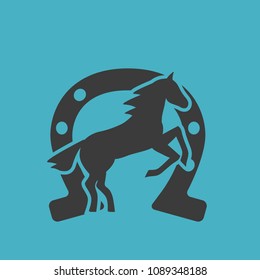 Running horse black silhouette - stand up on its hind legs. Horse logo - vector illustration