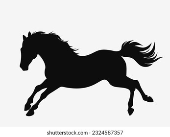 Running horse. Black silhouette. Vector illustration