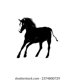 Running horse black silhouette. Vector illustration.