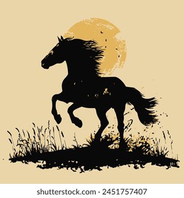 Running horse black silhouette. Vector design