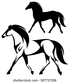 running horse black and white side view vector design