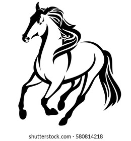 running horse black and white vector outline