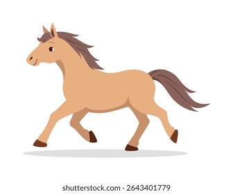 Running horse cartoon illustration with light brown color and dark brown mane and tail
