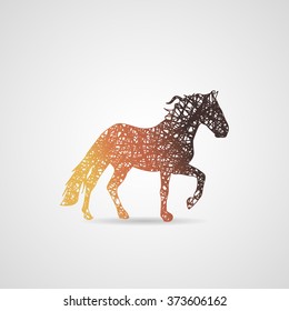 Running horse color silhouette. logo painted by lines
