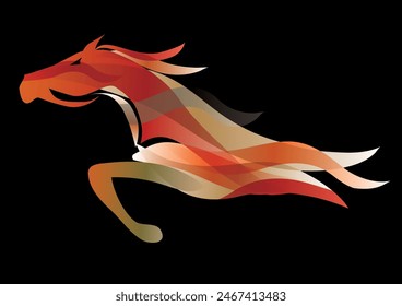 
Running horse.
 Colorful stylized illustration of running horse on black background. Vector available.	