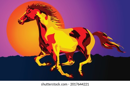 Running Horse Colorful Vector Illustration